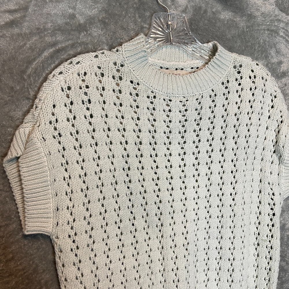 LOFT Women Crochet Open Knit Cropped Sweater M Coastal Nautical Beach Resort